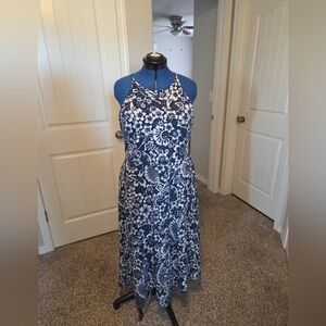 Chaps Navy and White Floral Halter Maxi Dresss XL